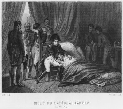 Ultimi momenti del maresciallo Lannes, duca di Montebello, alla battaglia di Essling il 22 maggio 1809, inciso da Abraham Girardet (1764-1823) da Denis Auguste Marie Raffet